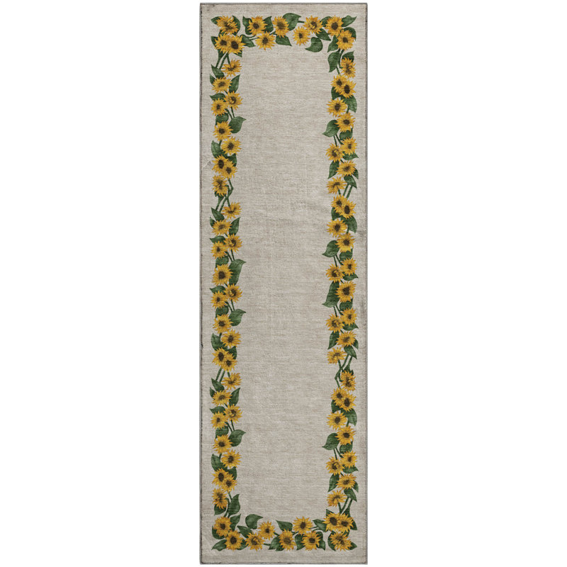 Premium Machine Washable Cerrito AMF172 Yellow Rug, Runner 2'3" x 7'6"