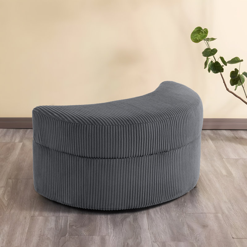 Niama Curved Chenille Storage Ottoman , Gray Corduroy