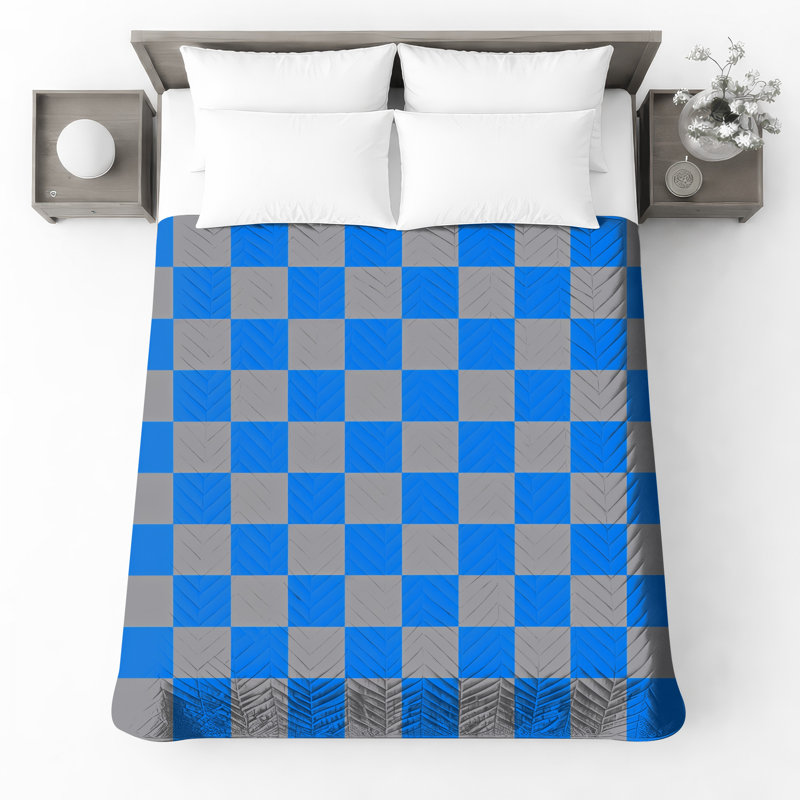 Couvre-lit matelassé damier bleu gris toutes tailles, Lit simple