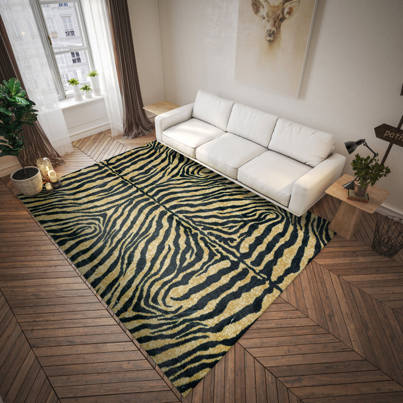 Tapis doré à motif animalier, Rectangle 3 pi x 5 pi