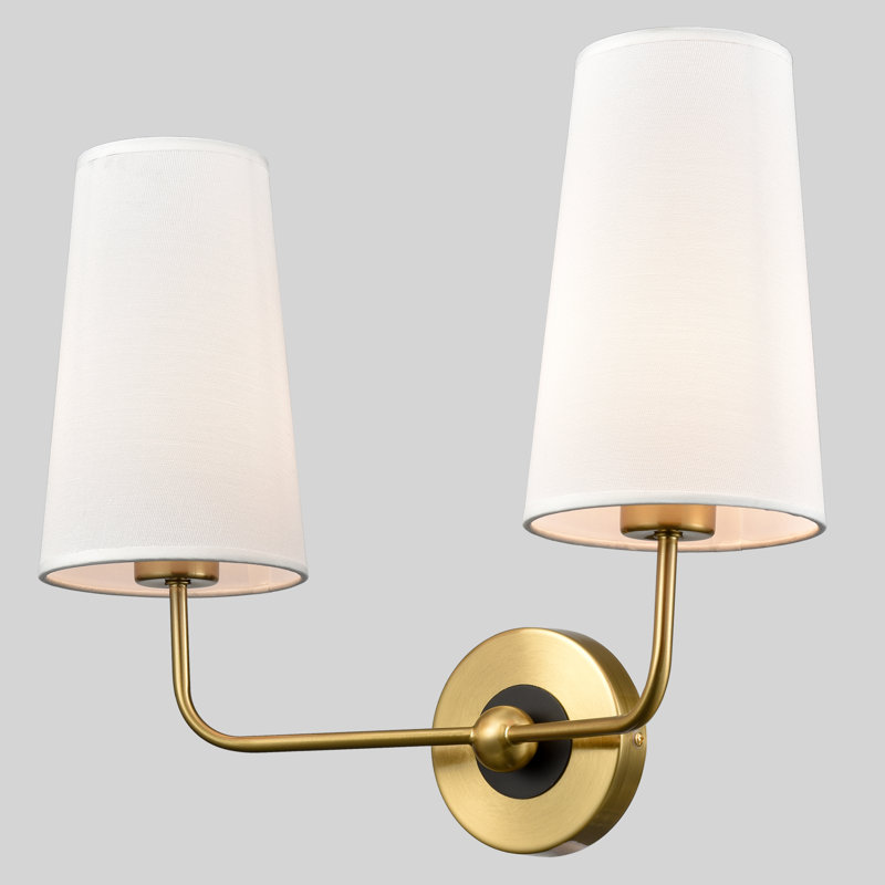 Brass Wall Sconce with Double Fabric Shade 2-Light
