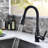 Pull-Down Kitchen Faucet - Black, Ceramic Filler For And Efficient Water Supply Contemporary With Pull Out Single Lever Effortless Control Modern Aesthetics