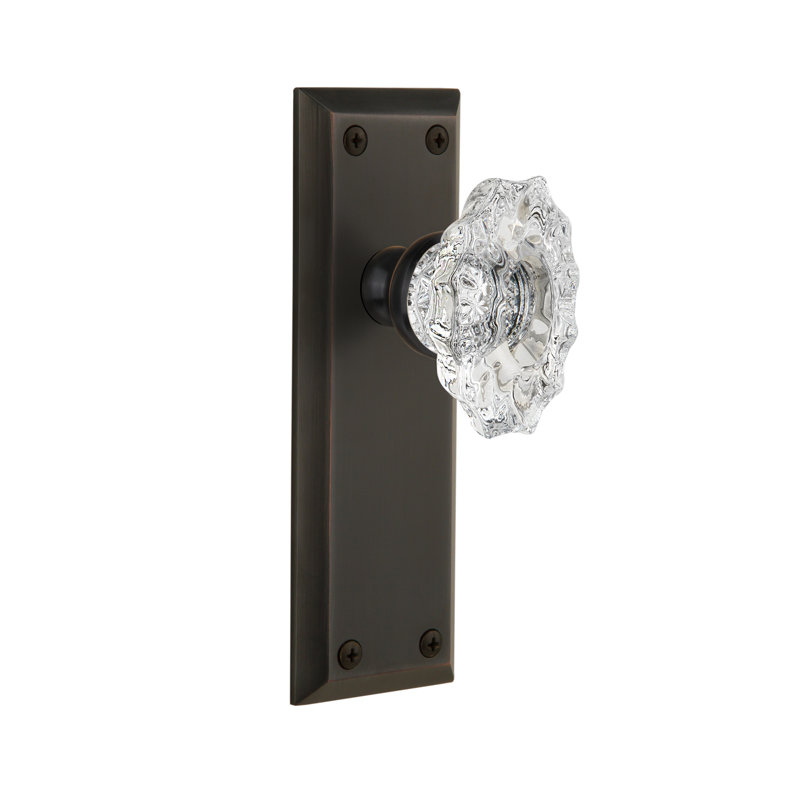 Double plaque Grandeur Fifth Avenue avec bouton de porte en cristal Biarritz, Bronze intemporel