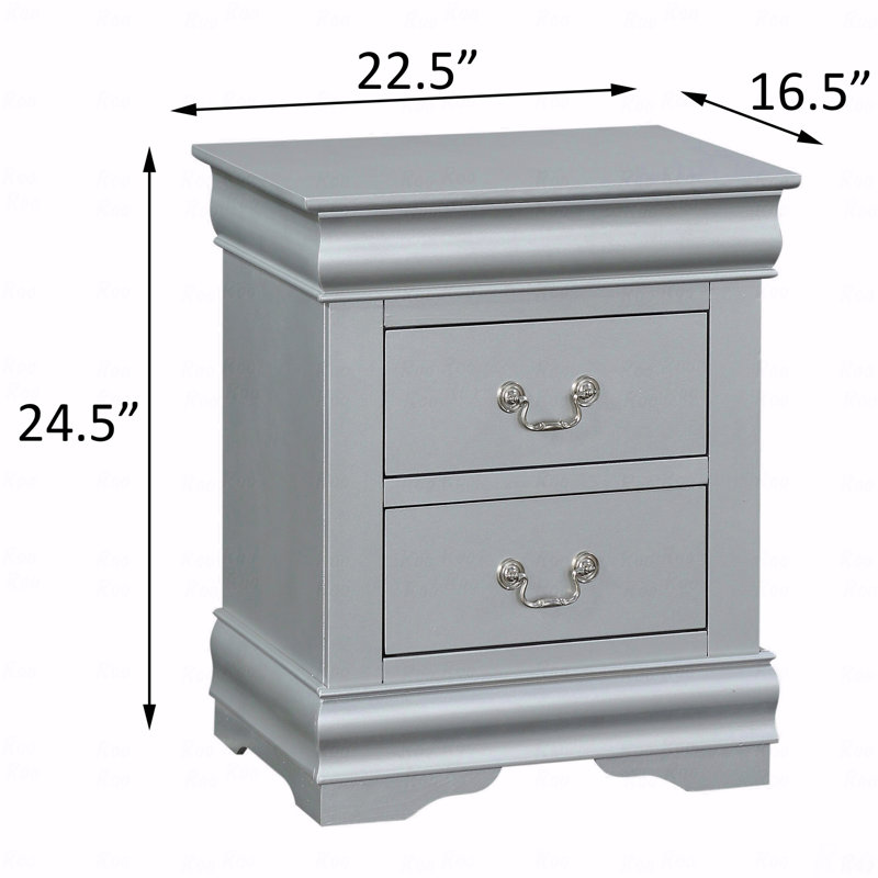 Table de chevet 2 tiroirs, Argent argent