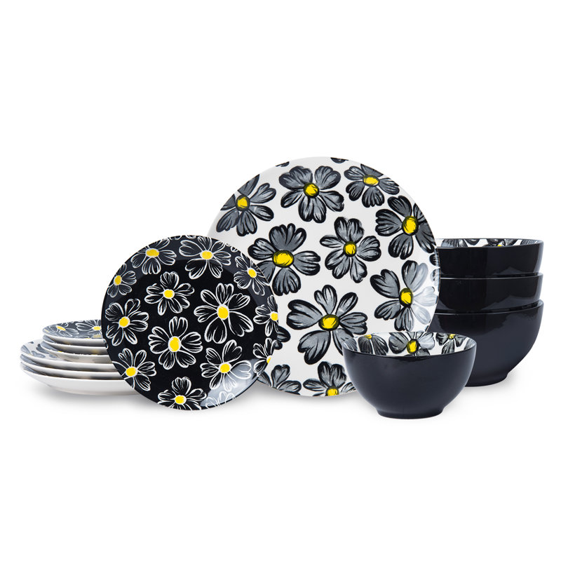 Ensemble de 12 assiettes à vaisselle Wisenvoy Cearmic, Noir