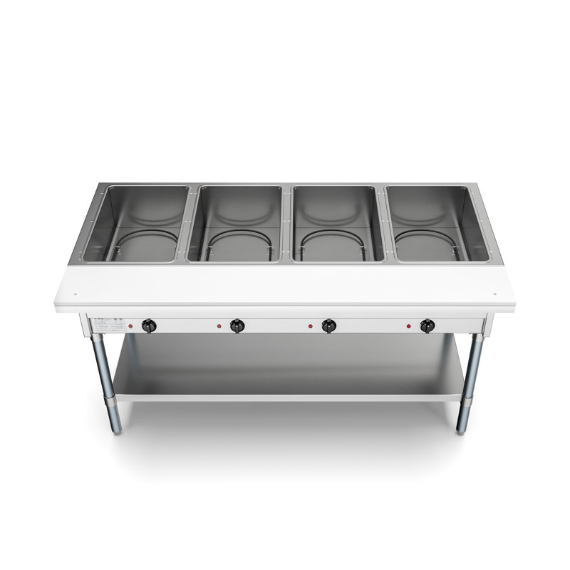 Four Pan Open Well Electric Steam Table with Undershelf, ST-4P-O