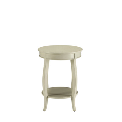 Antique White Accent Table - Round Leg And Open Shelf Storage In Bottom