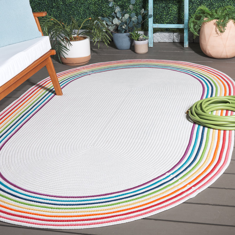 Tapis d'intérieur / extérieur à motif géométrique tissé à la main Dilraaj, Ovale 5 pi x 8 pi