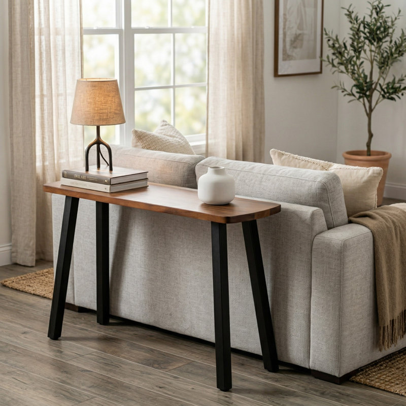 Solid Walnut Console Table with Metal Legs, 29.5" H x 48" W x 14" D