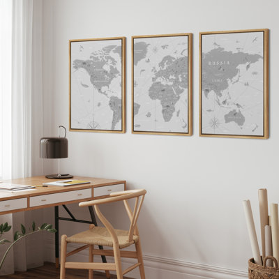 Carte du monde - impression sur toile, 3 pièces