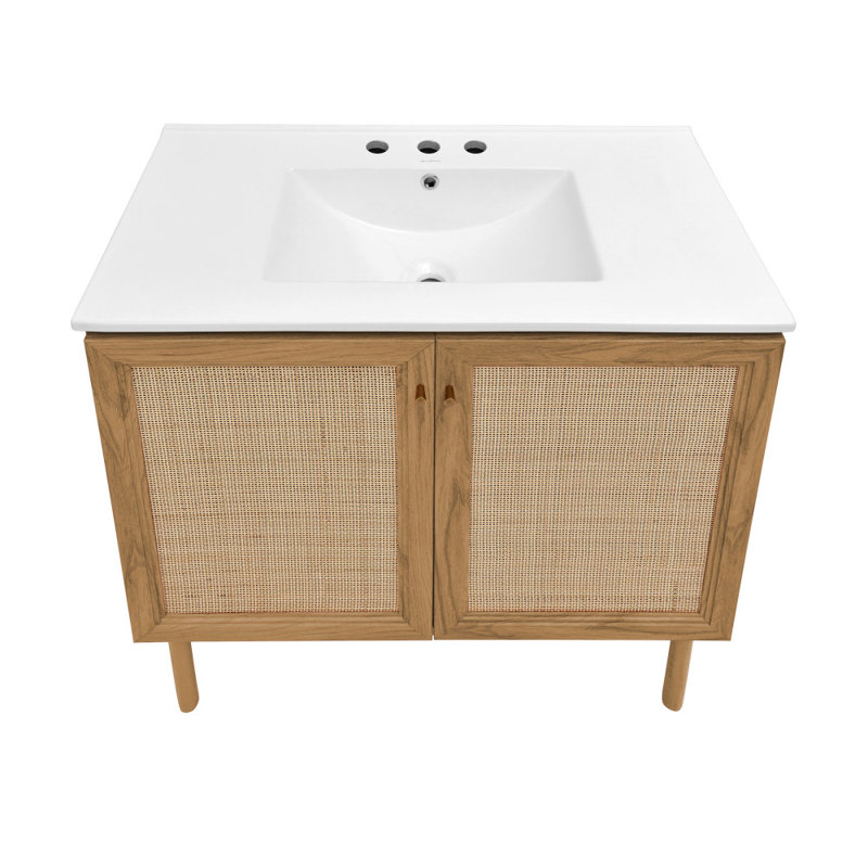 Classe 36" Freestanding Bathroom Vanity in Golden Oak with 3-Hole Widespread Sink Top, Golden Oak, White, 8" Widespread