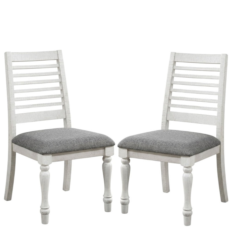 Ensemble de 2 chaises d'appoint Calabria en tissu blanc / gris antique avec dossier à lattes horizontales
