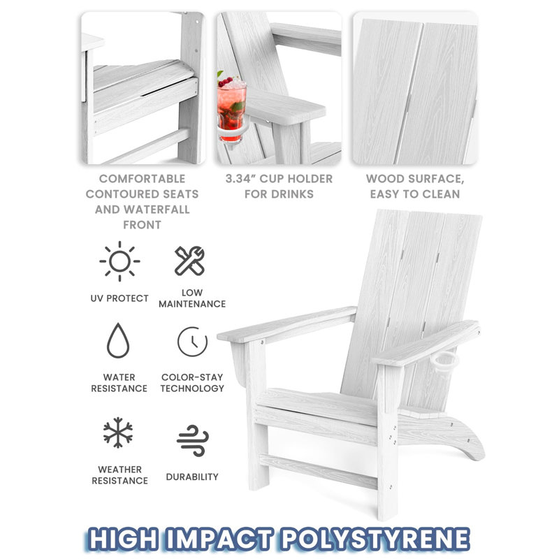 Adirondack Chair with Cup Holder, White