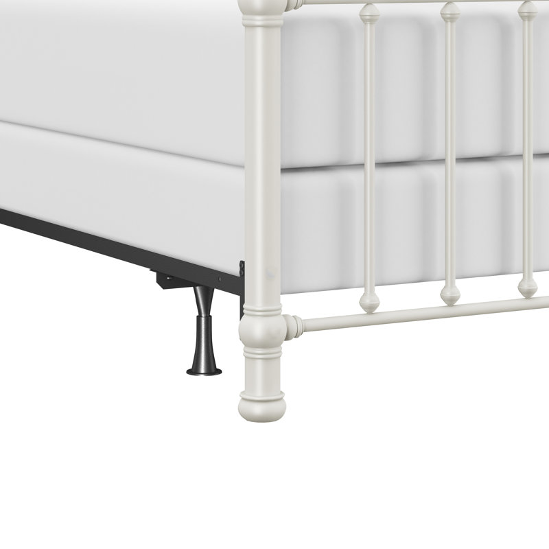 Lit standard à profil bas Melancon, Très grand, Blanc doux / Beige satiné