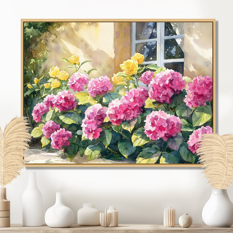 Isangue, Hortensias dans un jardin à la française - Hortensia, art mural, 24" H x 32" W, Toile tendue, Ne s’applique pas