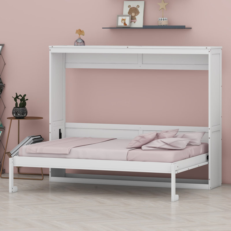 Lit escamotable avec rangement, Double, Blanc