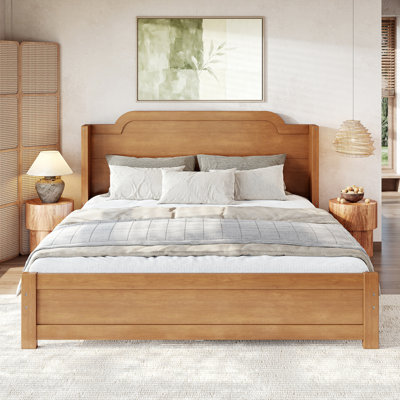 Queen Solid Wood Platform Bed with Headboard,Minimalist Design, No Box Spring Needed, Easy Assembly.Natural