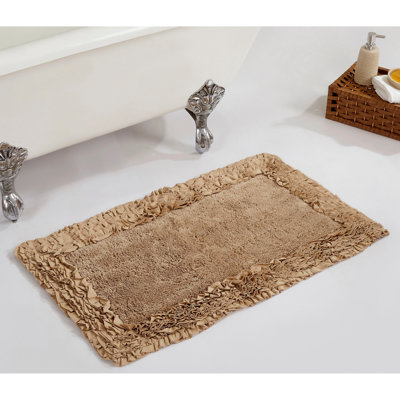 Aveliss 100% Cotton Tufted Bath Rug, Ultra Soft & Absorbent, Spray Latex Backing, Luxurious Ruffle Border, 21" x 34" Rectangle, Beige