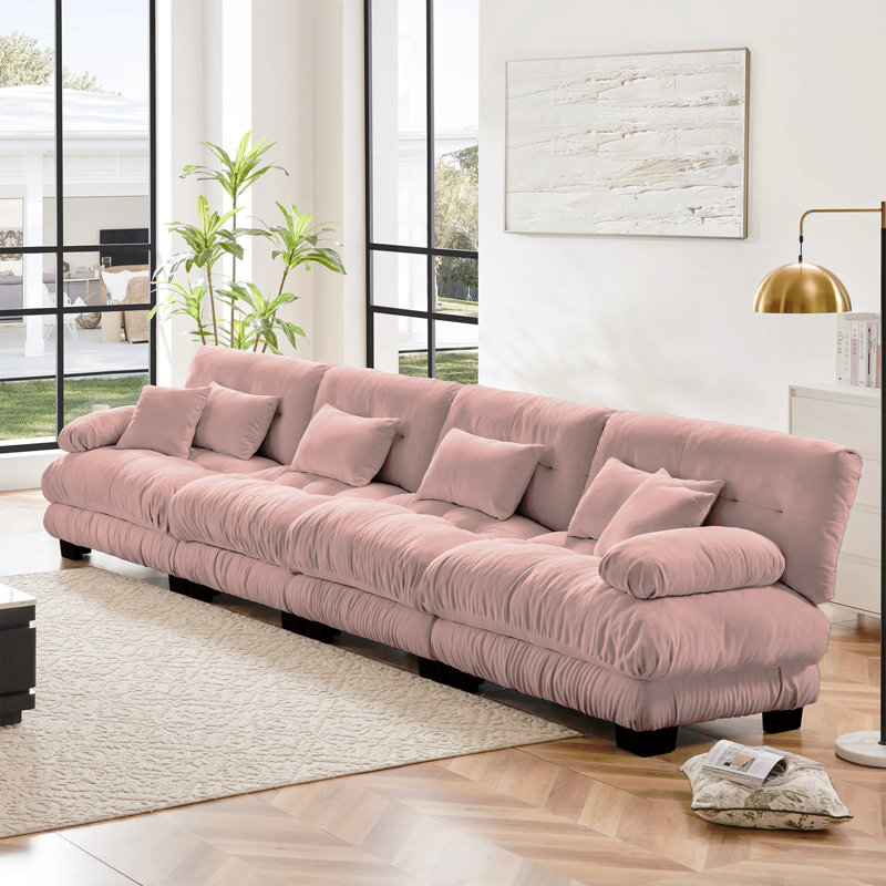 Canapé modulaire 4 places à assise profonde, canapé en chenille Canapé confortable pour salon, appartement, studio, bureau, chenille rose