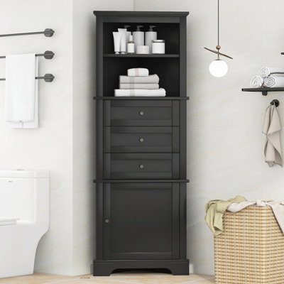 Armoire triangulaire avec 3 tiroirs et tablettes réglables pour la salle de bain, la cuisine ou le salon, panneau de fibres à densité moyenne avec finition peinte