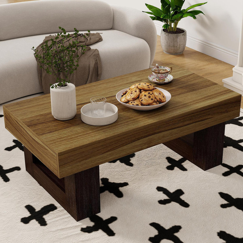 42 Inch Wood Rectangular Coffee Table, All MDF Farmhouse Accent Center Low Cocktail Tea Table With Sturdy Base For Living Room-Rustic Brown