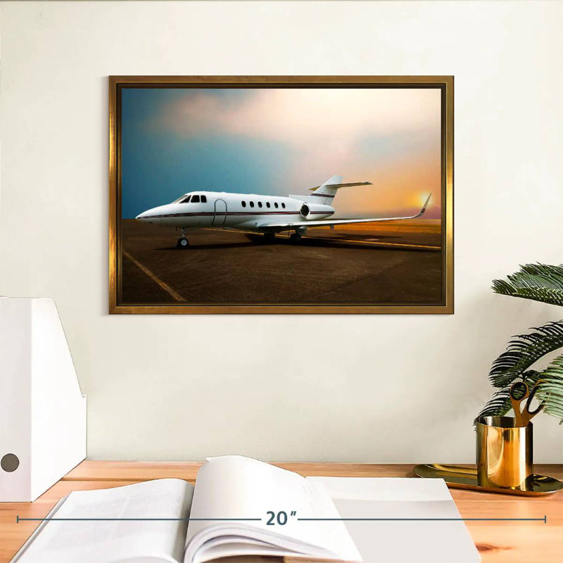 Private Airplane Parking, Floating Frame Gold, 13" X 9"