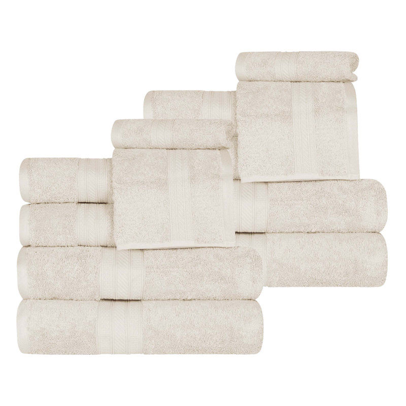 Atlas Cotton Plush Soft Highly-Absorbent Heavyweight Luxury 12 Piece Assorted Towel Set, Almond