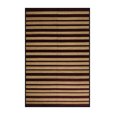 Tapis noir à rayures horizontales lavable à la machine