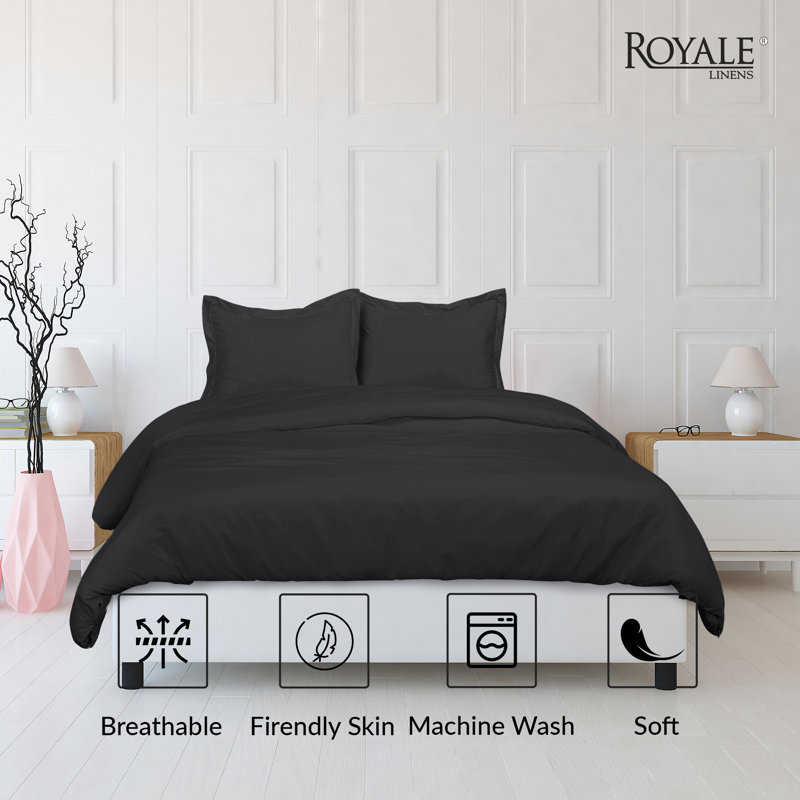 Literie , Housse de couette pour très grand lit et 2 taies, Noir