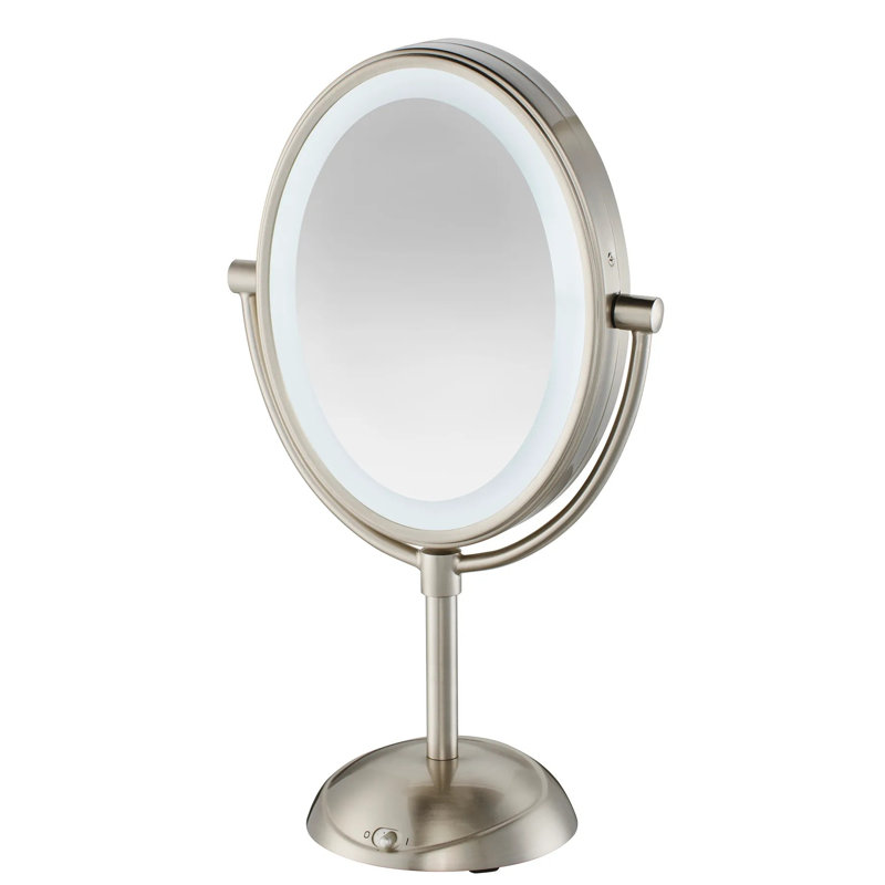 Conair Double-Sided Lighted Vanity Mirror with LED Lights; 1x/7x Magnification, Satin Nickel,