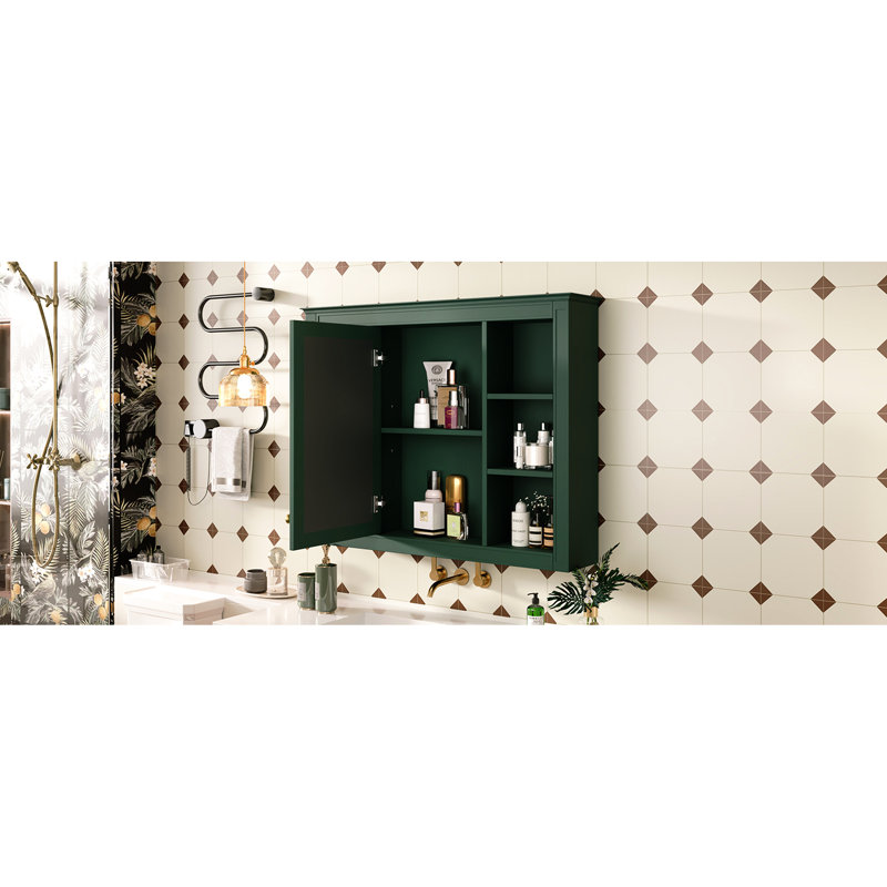 Armoire murale de salle de bain avec 6 tablettes ouvertes - miroir moderne de 35 po x 27,5 po pour tablettes de rangement polyvalentes