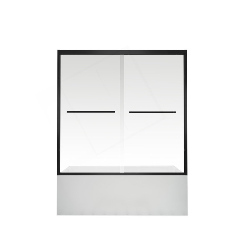 56-60"X58" Aluminum Frame Double Sliding Bathtub Screen,Bypass Bathroom Sliding Door With Premium 1/4" (6Mm) Clear Tempered Glass, Black Hardware Sliding Glass Shower Enclosure