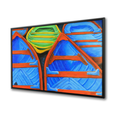 Colorful Canoes - Blue Transportation Canvas Art for Home Decor