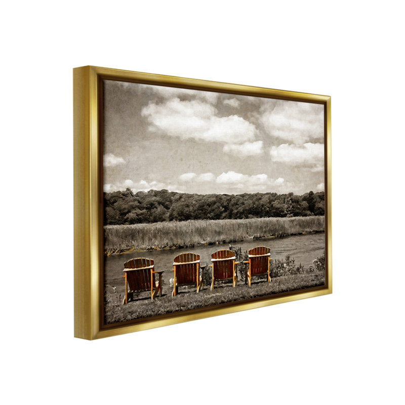 «Adirondacks Lake View Floater Frame» par Graffitee Studios sur toile, Or, H 25 po x l 31 po