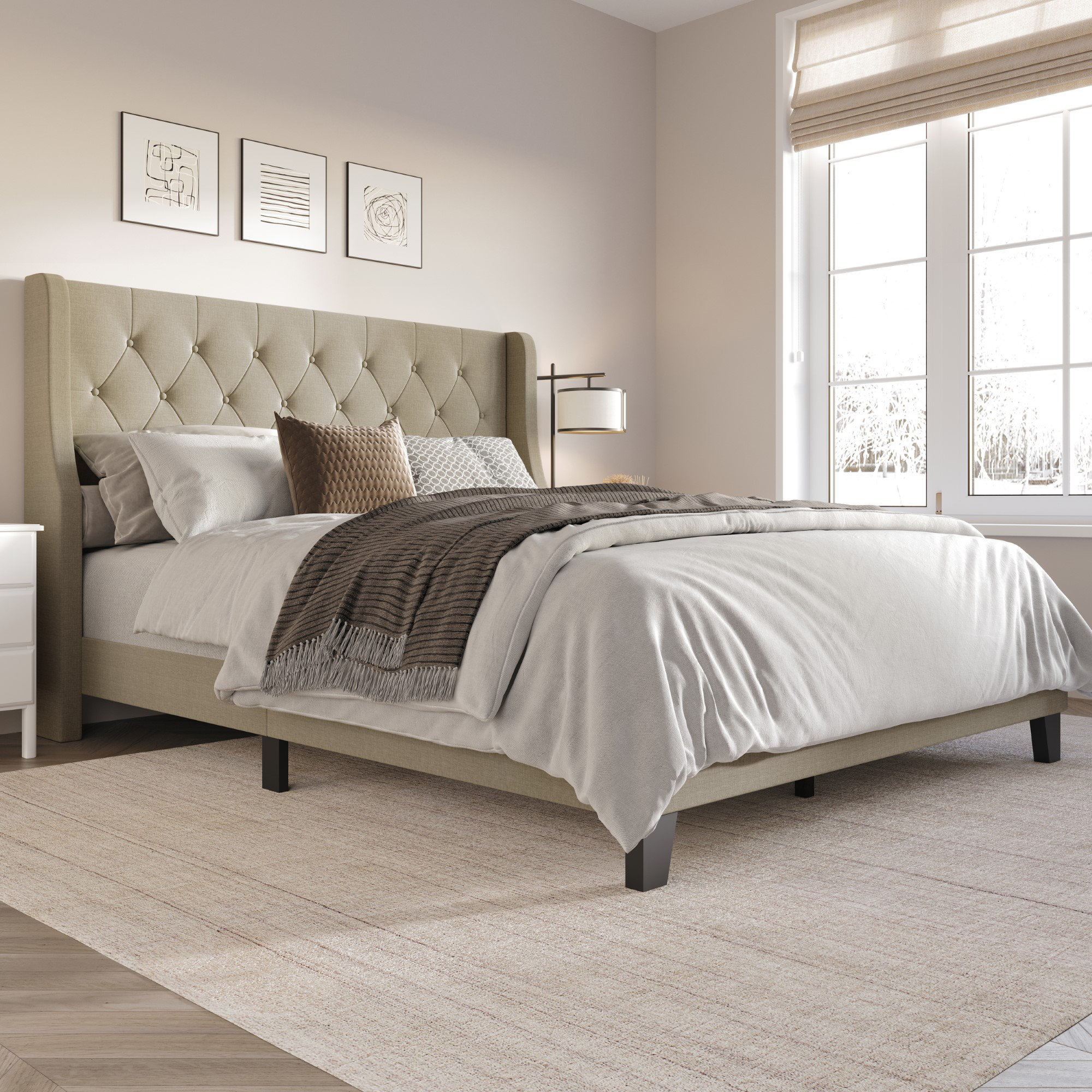 Upholstered Wingback Bed