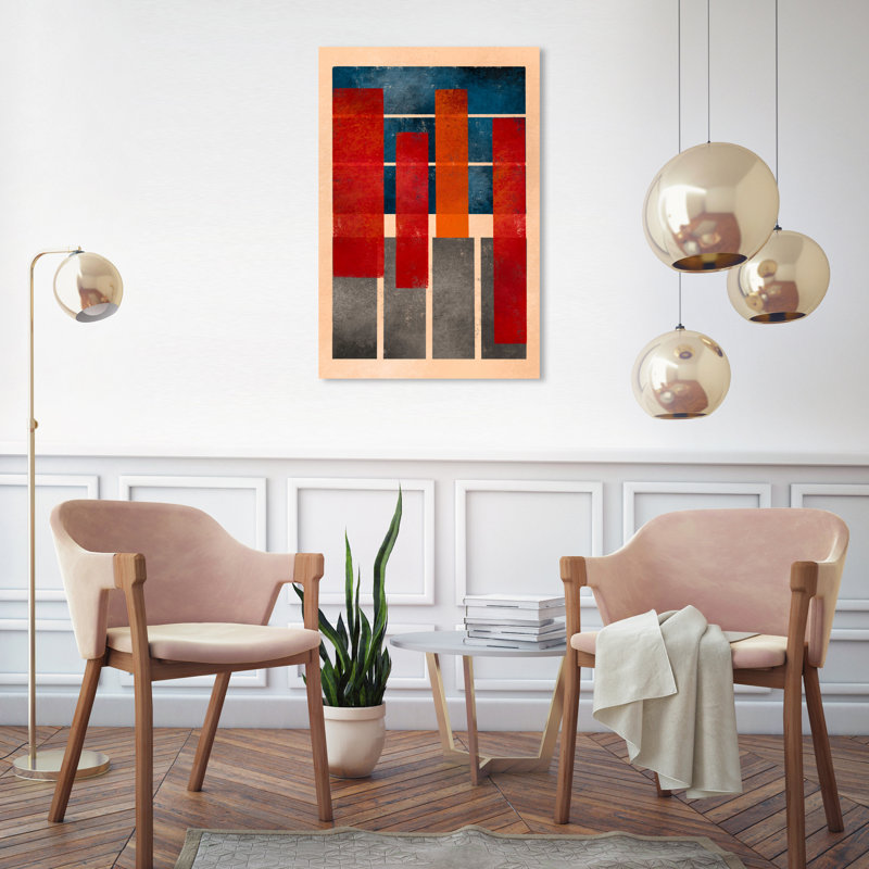 Abstrait abstrait et formes rouges - Peinture sur toile, H 30 po x l 20 po, Toile tendue