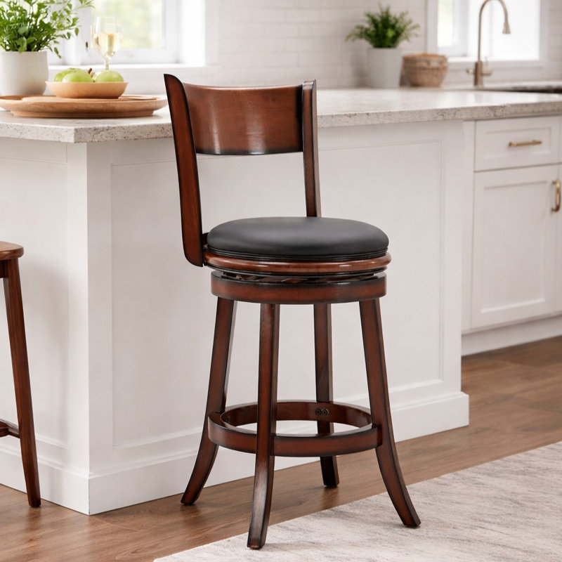 Analuz Swivel Upholstered Faux Leather Counter Stool with Solid Wood Frame, Brandy, Counter Stool (25.5" Seat Height)