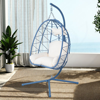 Fauteuil suspendu suspendu en osier avec support et coussin lavable pour patio