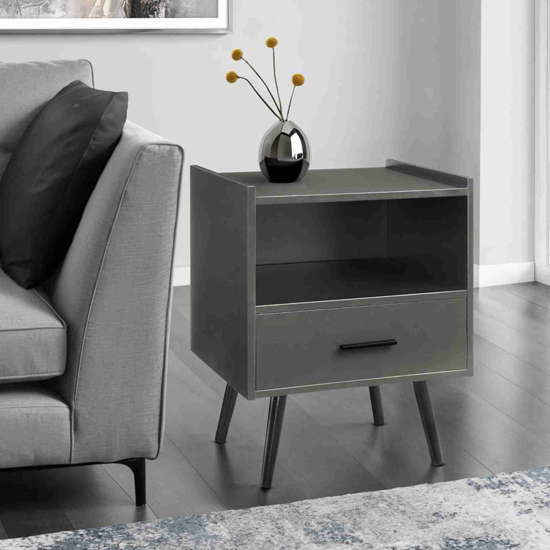 Table de bout avec rangement ouvert, Gris