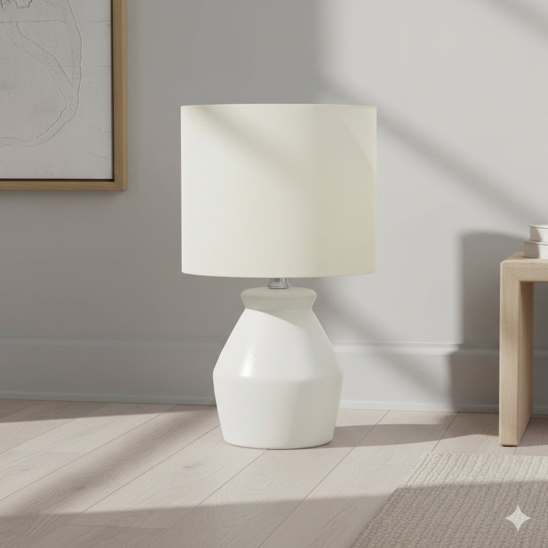 Lighting, H 17 po, lampe de table, céramique crème, abat-jour ivoire / crème, moderne