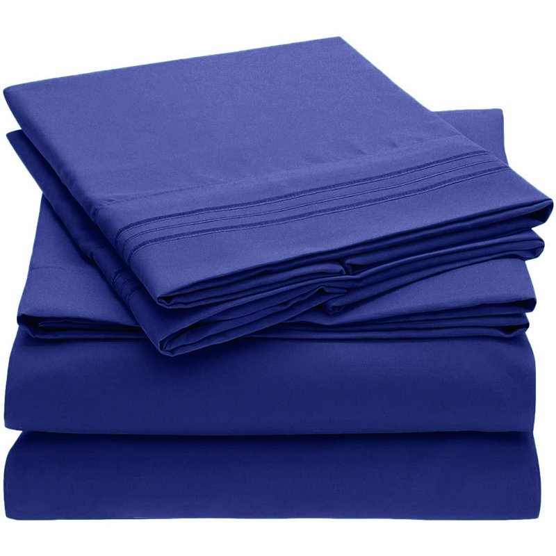 Microfiber Sheet Set, California King Sheet Set with 2 Pillowcases, Dark Blue