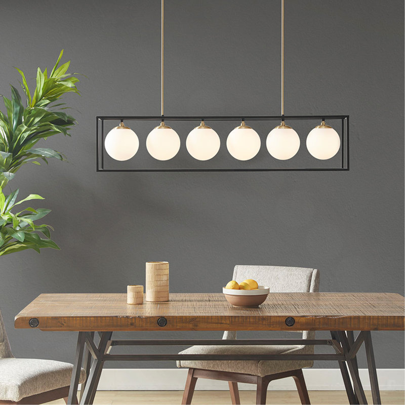 Lustre linéaire en verre givré 6 lumières