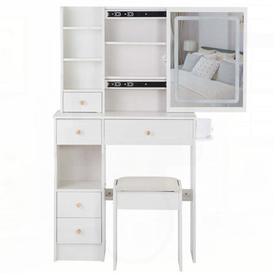 Deluxe Small Space Vanity Set with LED Mirror, Power Station & Hairdryer Stand