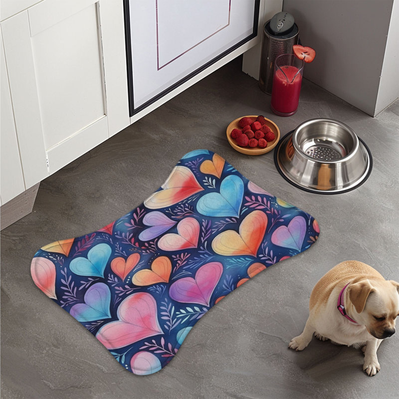 Heart Motifs - Bone Shape Feeding Mat