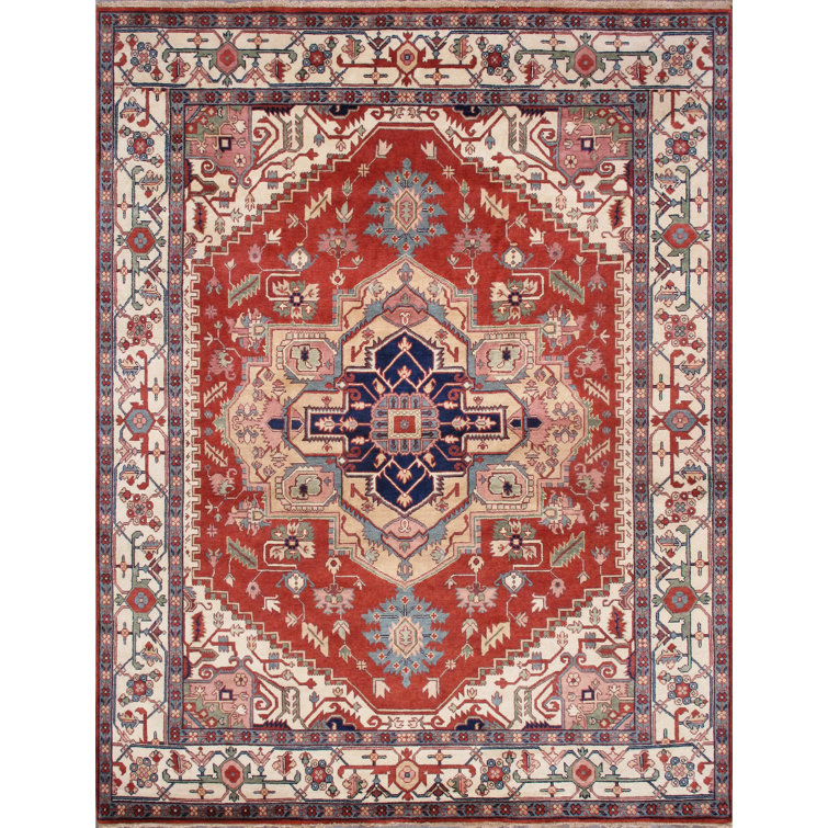 Tapis en laine noué à la main Serapi de couleur rouille / ivoire / bleu marine
