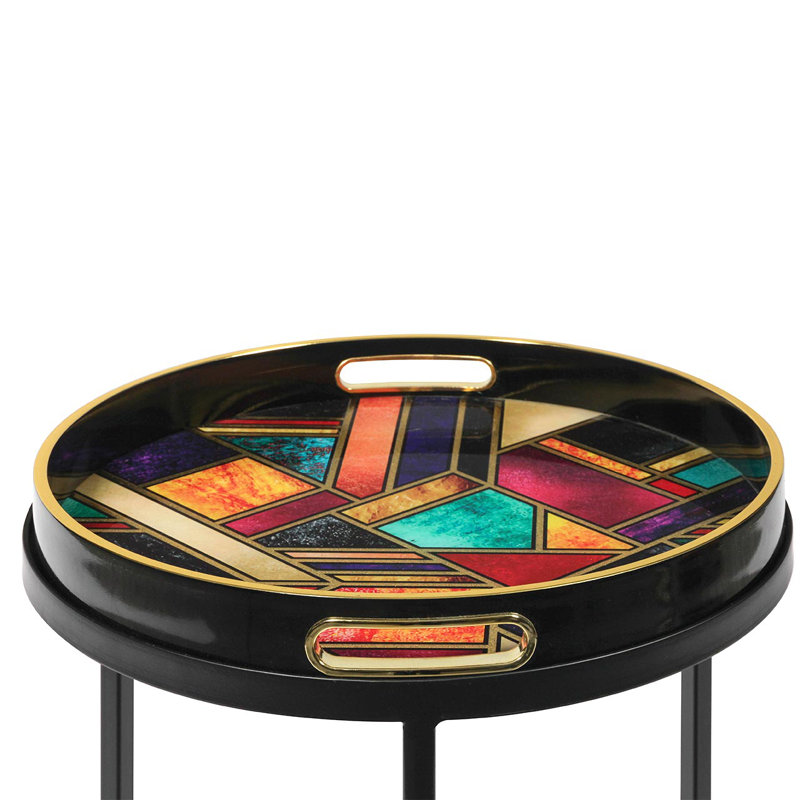 Bellarose 65cm Round Nesting Table for Living Room, Modern Design Top End Table, Orange/Yellow