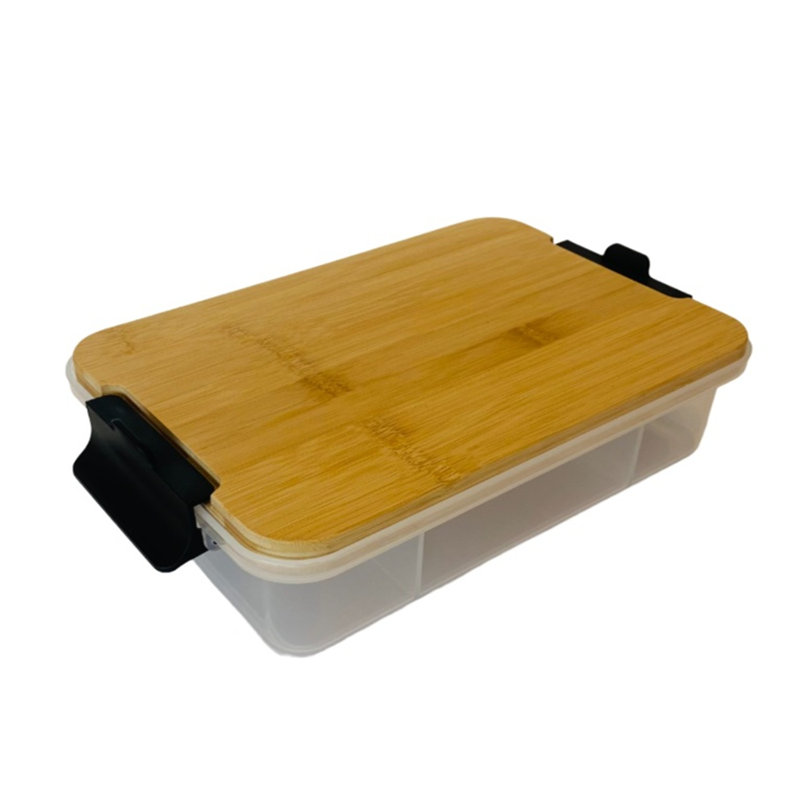 Farberware SnackleBox Bamboo Board and Box, Multi-Purpose Portable Snack Box with 7 Snack Dividers, Rectangle Chopping Board Lid and Black Locking Handles, 20 x 33cm