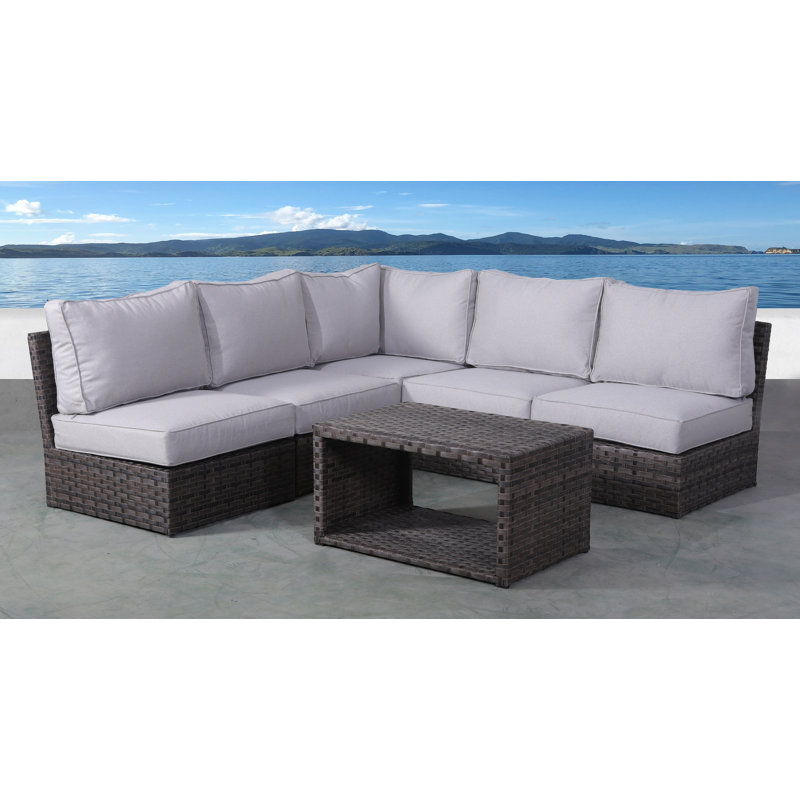 Ensemble de conversation en osier pour 4 personnes avec coussins Anndale