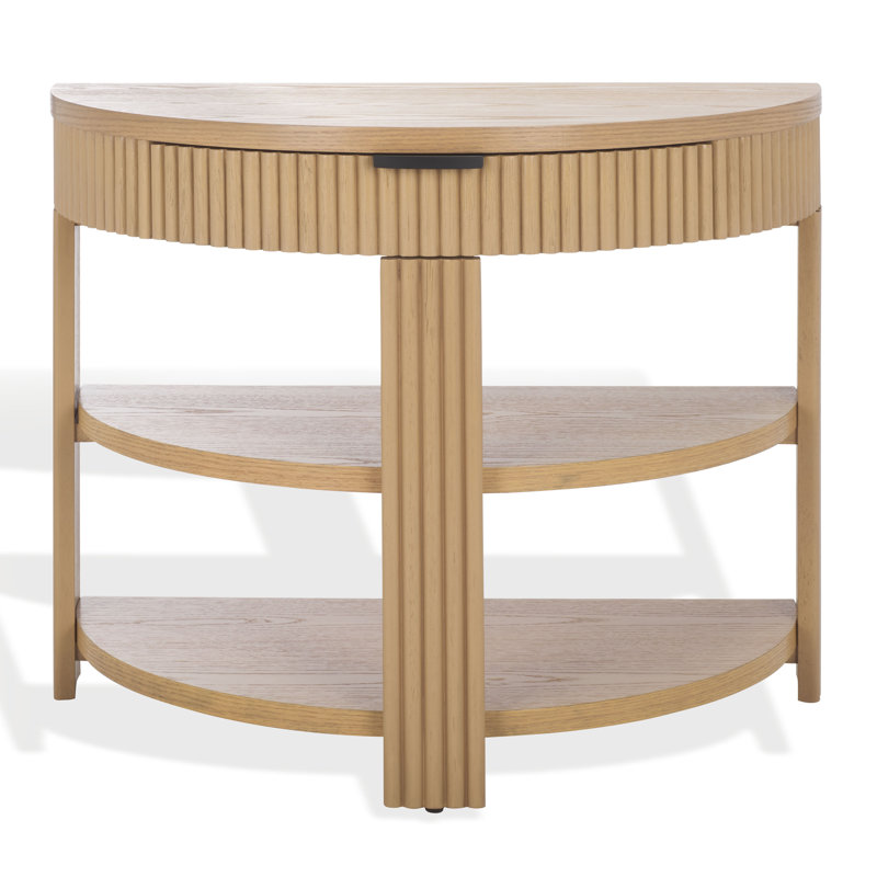 Christy Reeded Half Moon Console Table, Oak