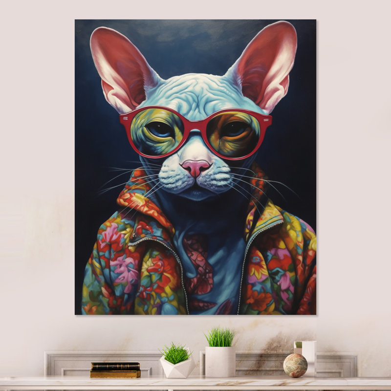 Décoration murale en métal Cool Cat avec lunettes de soleil II, H 20 po x l 12 po x P 1 po